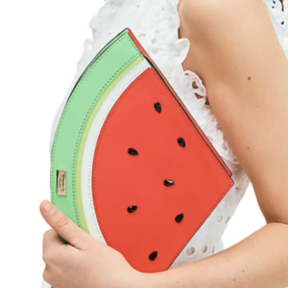 New Kate Spade make a splash watermelon novelty leather saffiano clutch handbag